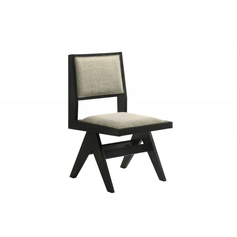 Contemporary Dining Chair Set of 2, Black Wood Upholstered Kitchen Side Chair