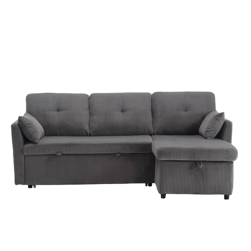 Corduroy/Chenille Upholstered L-Shaped Storage Reversible Chaise Sectional Sofa with Side Pocket