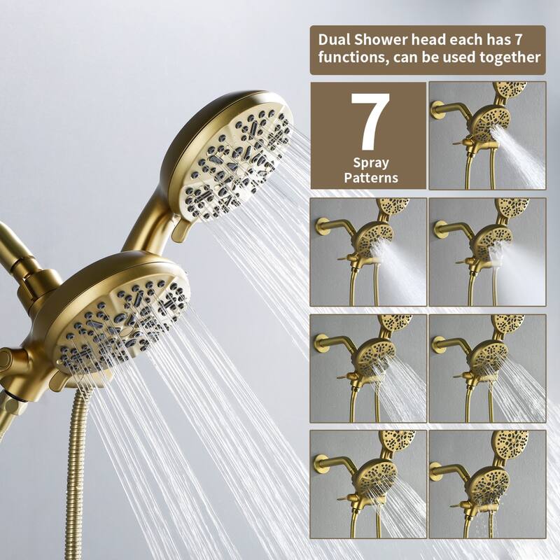 Modland 3-Handle Tub and Shower Faucet Set Dual Head 7-Spray Brass Valve Kit with Alloy Spout