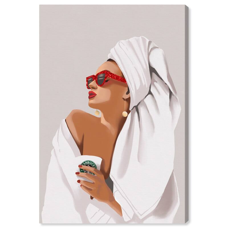 Wynwood Studio Canvas Fashion and Glam Her Morning Coffee Routine White and Pastel White Glam Wall Art Canvas Print