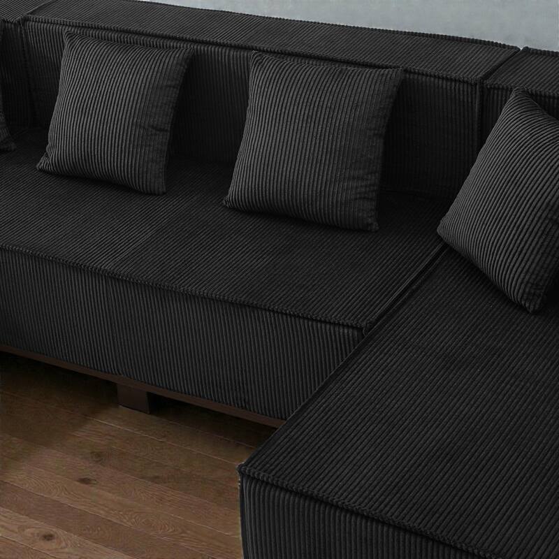 Modern 130" U-Shaped Sectional Sofa with RGB LED Lights, Corduroy Upholstery, 6 Pillows, Deep Seating Couch