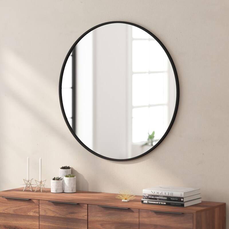 Wall Mount Shatterproof Round Accent Wall Mirror with Metal Frame