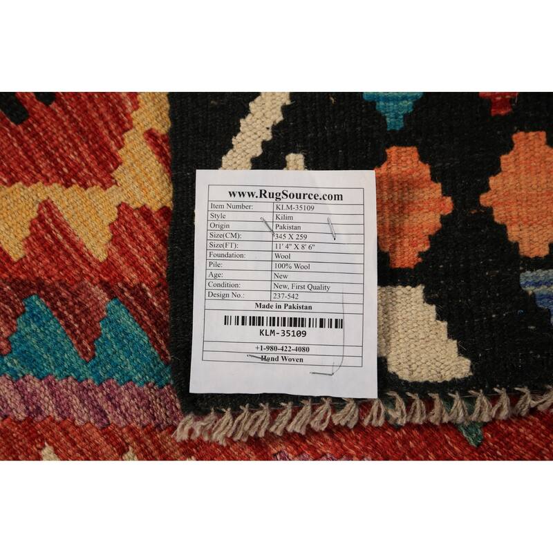 Geometric Kilim Area Rug Hand-Woven Oriental Wool Carpet - 8'5"x 11'4"