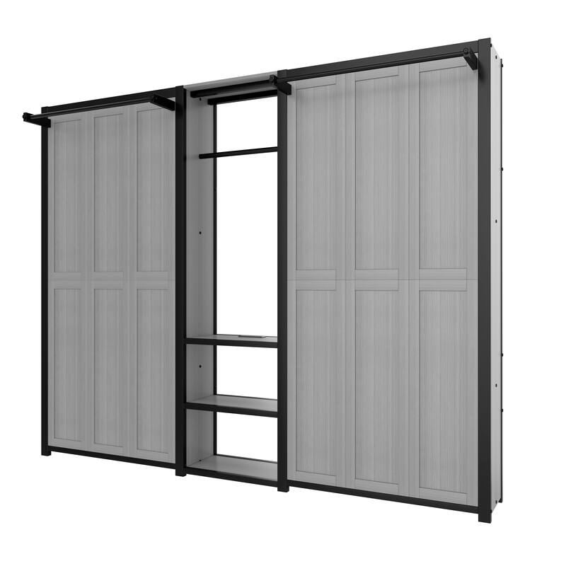 Twin/Twin Size MDF Murphy Bed with Wardrobe and Shelves,Power Outlets