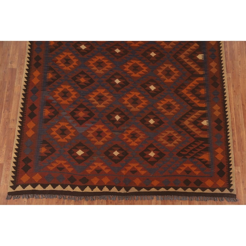 Hand Woven Oriental 100% Wool Carpet Southwestern Tribal Multi-Colored Kilim Area Rug - 9' 11'' X 6' 10''