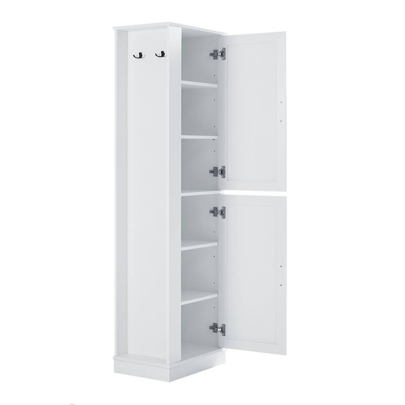 Roomfitters Tall Bathroom Cabinet with Hook Adjustable Shelf and Freestanding Painted MDF Design