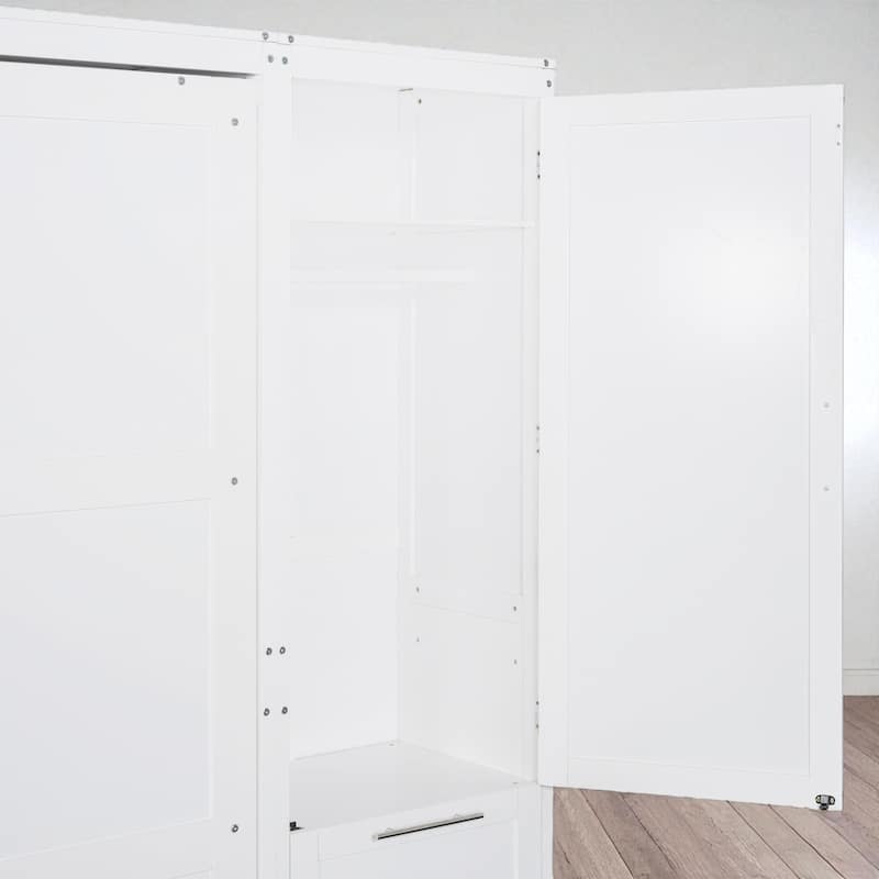 Queen Size Murphy Bed with Closet, Drawers and Shelves - Space Saving Wall Bed with Storage Cabinets