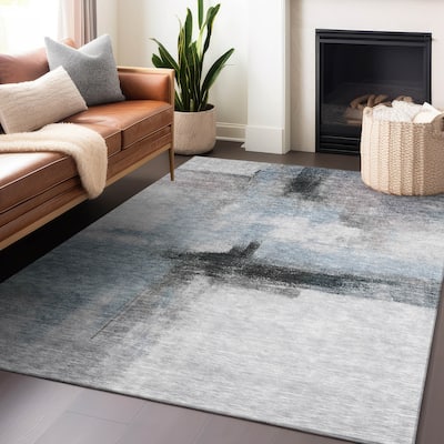 Machine Washable Indoor/ Outdoor Contemporary Abstract Chantille Rug