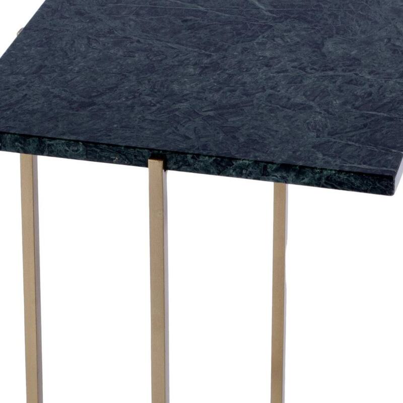 HomeRoots 21" Green and Gold Marble and Iron Drink Size Square End Table - 11.50 in. x 21.00 in. x 11.50 in.