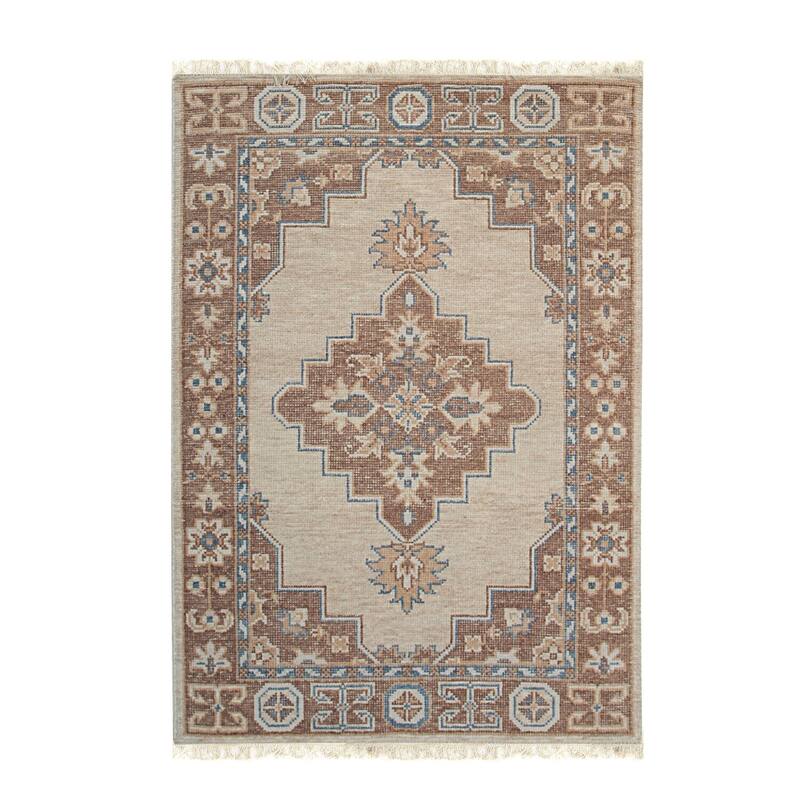 Beige Hand Knotted Wool Rug, 6' x 9, Soft Elegant Floor Accent - L