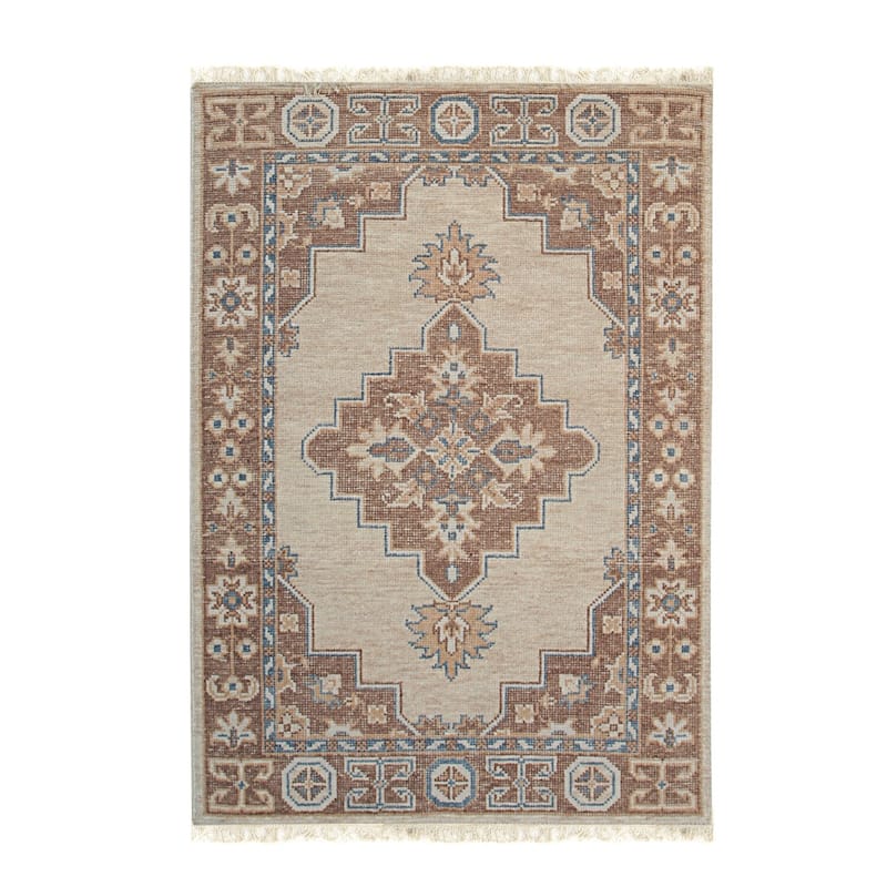 Beige Hand Knotted Wool Rug, 8' x 10, Plush Cozy Floor Rug - L