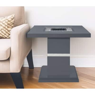 HomeRoots 24" Dark Gray and Silver Faux Crystals Glass and Wood Square Pedestal End Table - 26' X '24' X '26