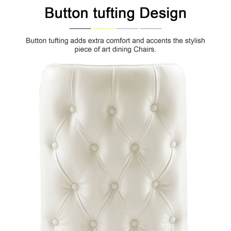 White leather dining chairs with gold legs