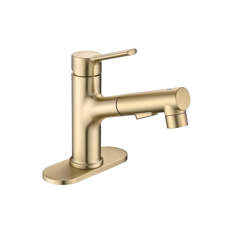 Topcraft Single Handle Pull-Out Bathroom Faucet with Pop-Up Drainer - Brushed Gold