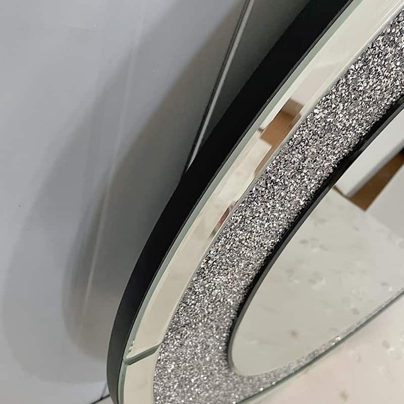 Crystal Crush Diamond Sparkly Silver Round Wall Mirror - Home Decoration