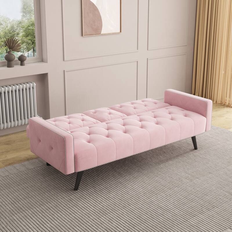 Luxurious Velvet Sofa Couch Convertible Loveseat Sleeper Sofa Couch with Tufted Backrest & Nailheads