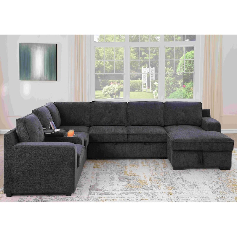 Oversized U Shaped Sleeper Sectional Sofa Pull Out Couch Bed