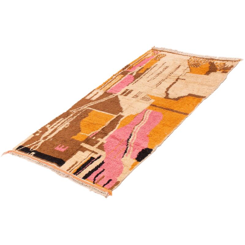 ECARPETGALLERY Hand-knotted Azilal Cream, Orange Wool Rug - 4'3 x 8'0