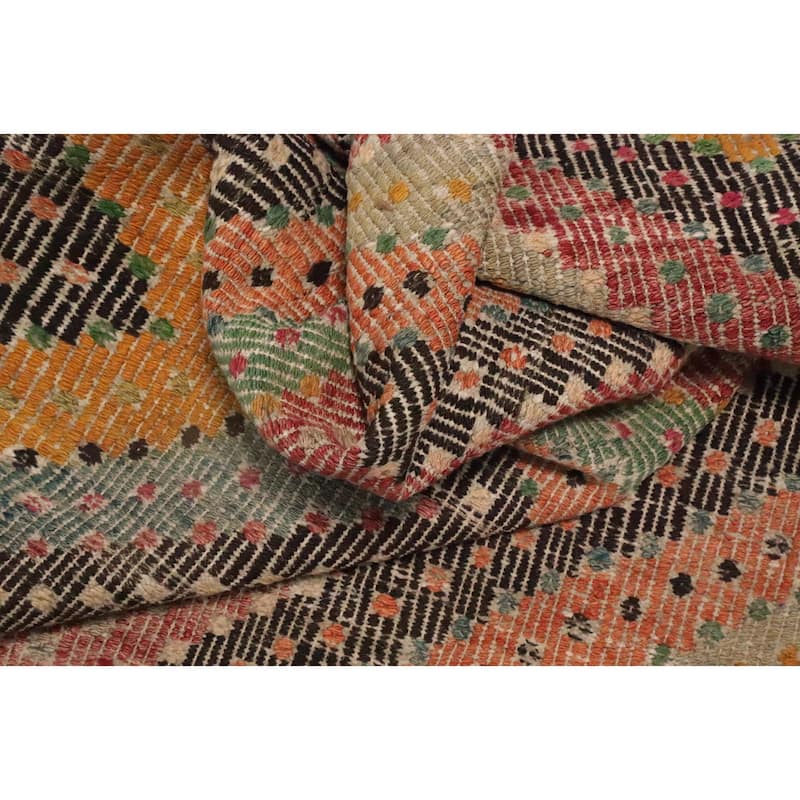Hand Woven Oriental 100% Wool Carpet Southwestern Tribal Multi-Colored Kilim Area Rug - 9' 2'' X 5' 8''