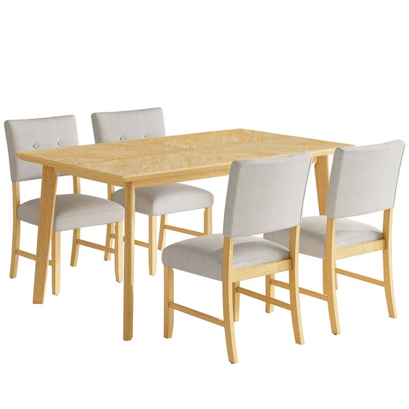 5 Piece Solid Wood Dining Table Set, Rectangular Table with 4 Chairs, Kitchen Dining Table & Chair Set for 4 Persons