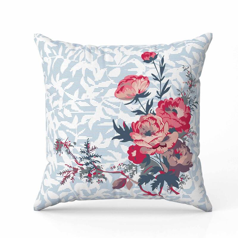 Opulent Orchid Roses Indoor/Outdoor Reversible Throw Pillow Blue and Red