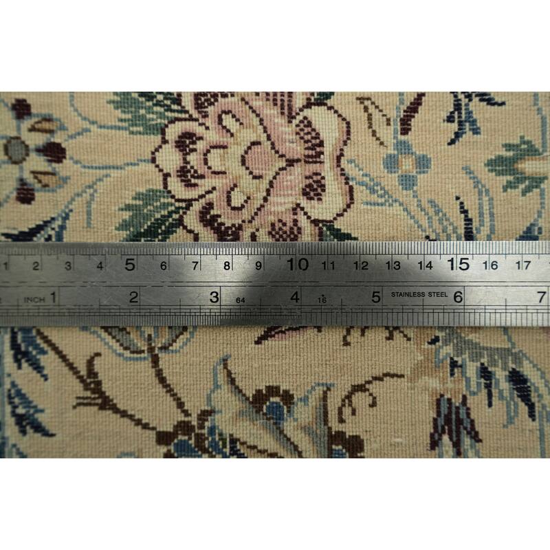 Hand Knotted Oriental Wool & Silk Carpet Traditional All-Over Navy Blue & Blues Nain Area Rug - 8' 3'' X 6' 7''