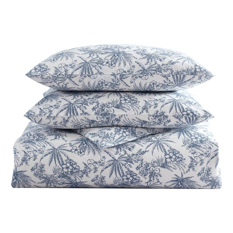 Tommy Bahama Pen And Ink Blue Cotton 3 Piece Duvet Cover Set
