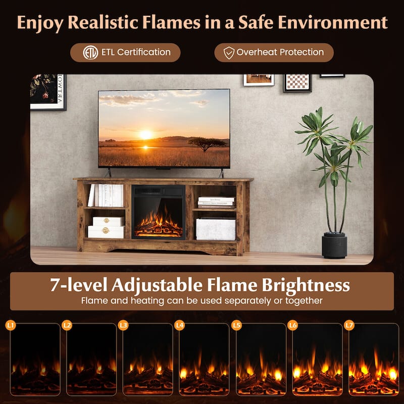 Gymax Fireplace TV Stand for 65'' Flat Screen TV w/ 18'' Electric