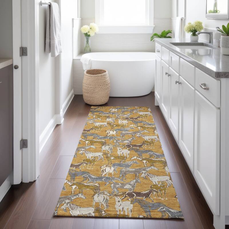 Machine Washable Indoor/ Outdoor Horse Herd Chantille Rug