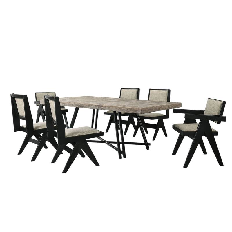 7 Piece Rectangular Wooden Dining Set in Black and Light Gray - 7-Piece - Black/Light Gray