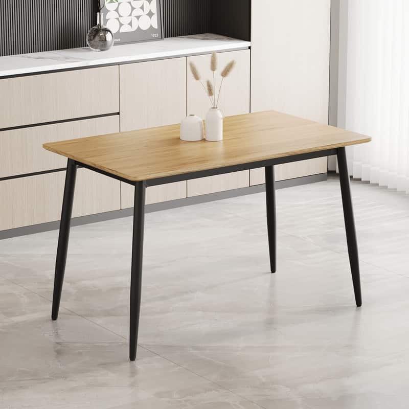 Modern Minimalist Dining Table with Black Metal Legs - Seats 6 - Wood