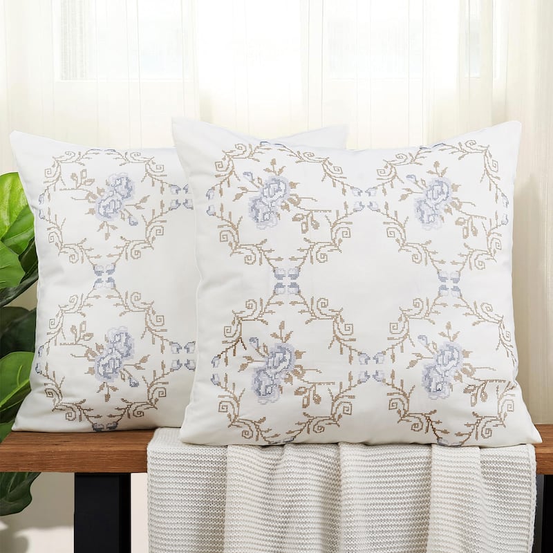 Canvas Pillow Shells with Rose Embellishments (Set of 2), NO INSERT