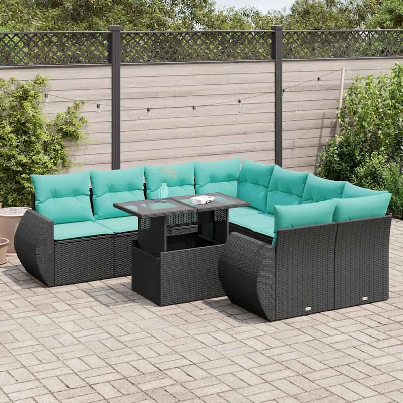 vidaXL Patio Sofa Set with Cushions and Table Outdoor 9 Piece Poly Rattan - 24.4 x 24.4 x 27.2
