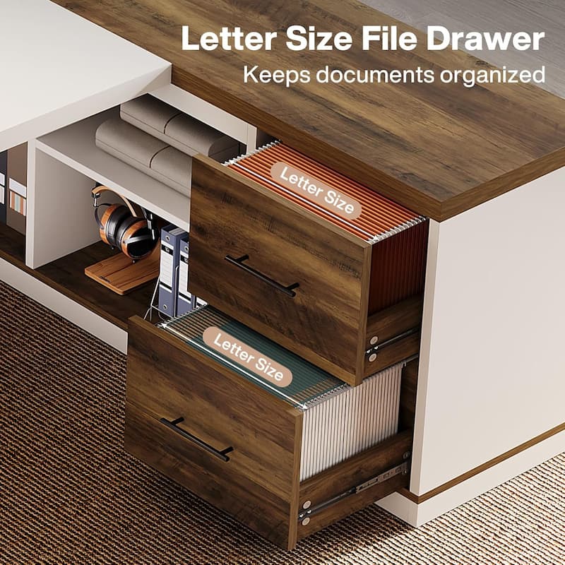 Modern 78.7" L-Shaped Executive Desk with 55.1" Storage Cabinet, Office Desk Large Computer Table