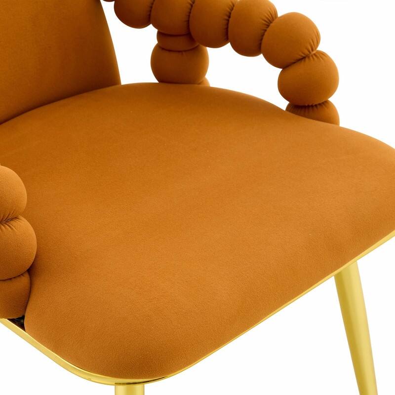Set of 2 Puffy Bubble Velvet Dining Chairs with Ball Chain Design & Gold Legs