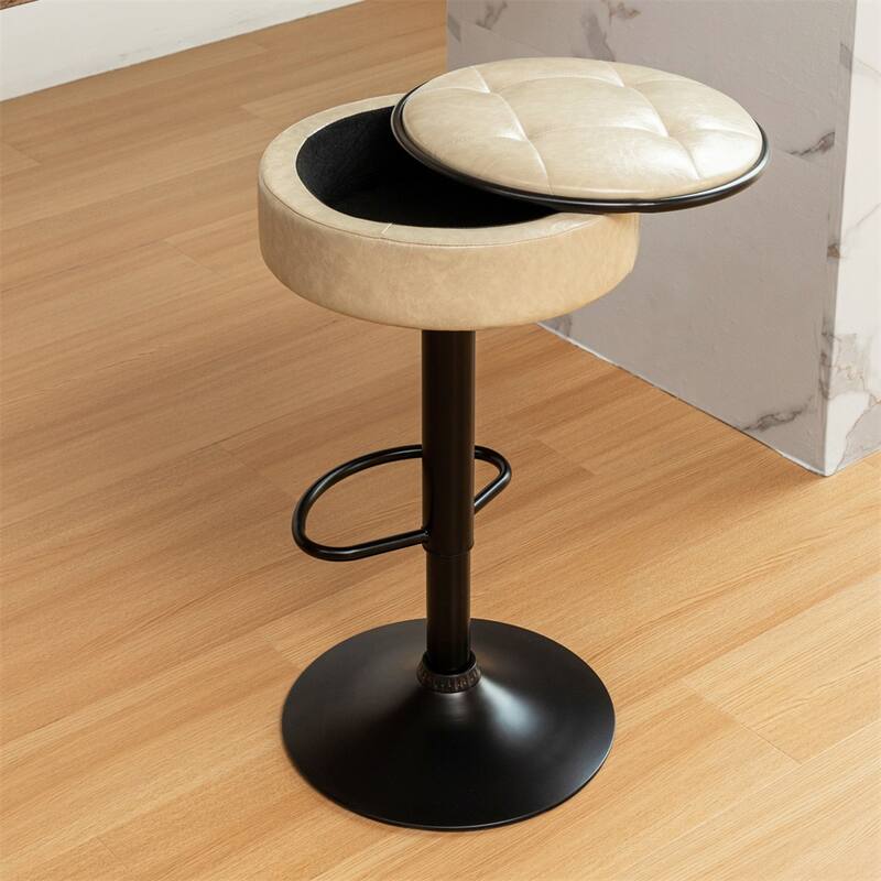 Round Storage Bar Stool Set of 2,Height Adjustable with Metal Frame