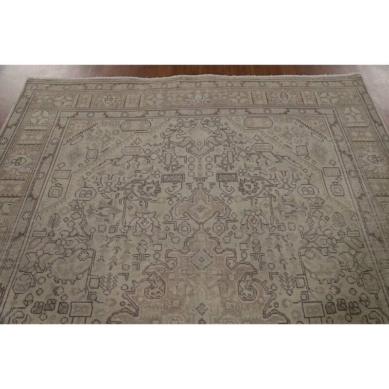 Distressed Tabriz Persian Vintage Area Rug Hand-Knotted Wool Carpet - 6'7"x 9'5"