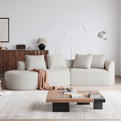 112" Oversized Cloud Sectional Sofa - 4-Seater Chenille Curved Couch with 4 Throw Pillows, Modular Design for Living Room