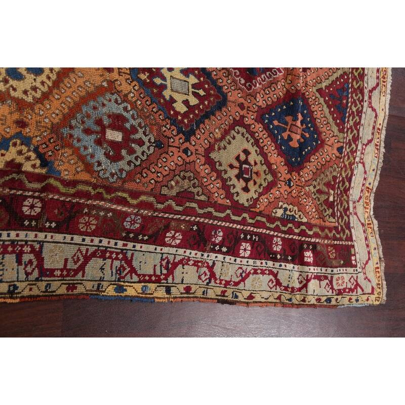 Pre-1900 Antique Vegetable Dye Oushak Turkish Wool Area Rug Handmade - 3'7" x 8'2"
