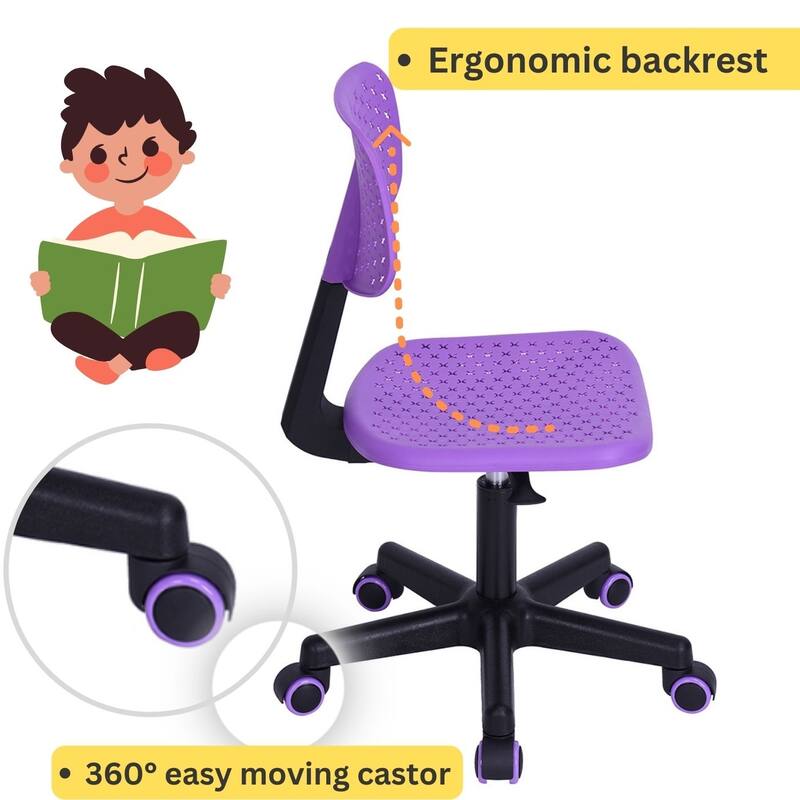 HomyLin Plastic Adjustable Rolling Kids Study Desk Chair Armless