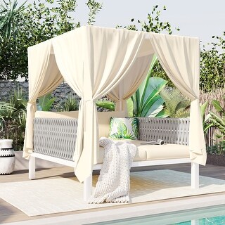 Outdoor Patio Sunbed with Curtains