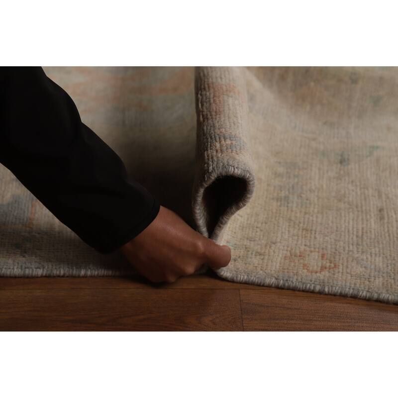 Geometric Vegetable Dye Oushak Turkish Rug Hand-Knotted Wool Carpet - 6'3"x 8'2"