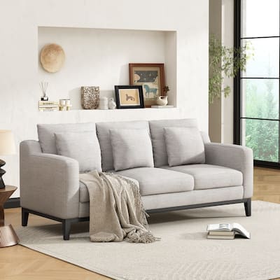 3 Seat Fabric Sofa, Couch Upholstered Leisure Couches with Deep Seats, Modern Square Arms Sofa with Wooden Legs