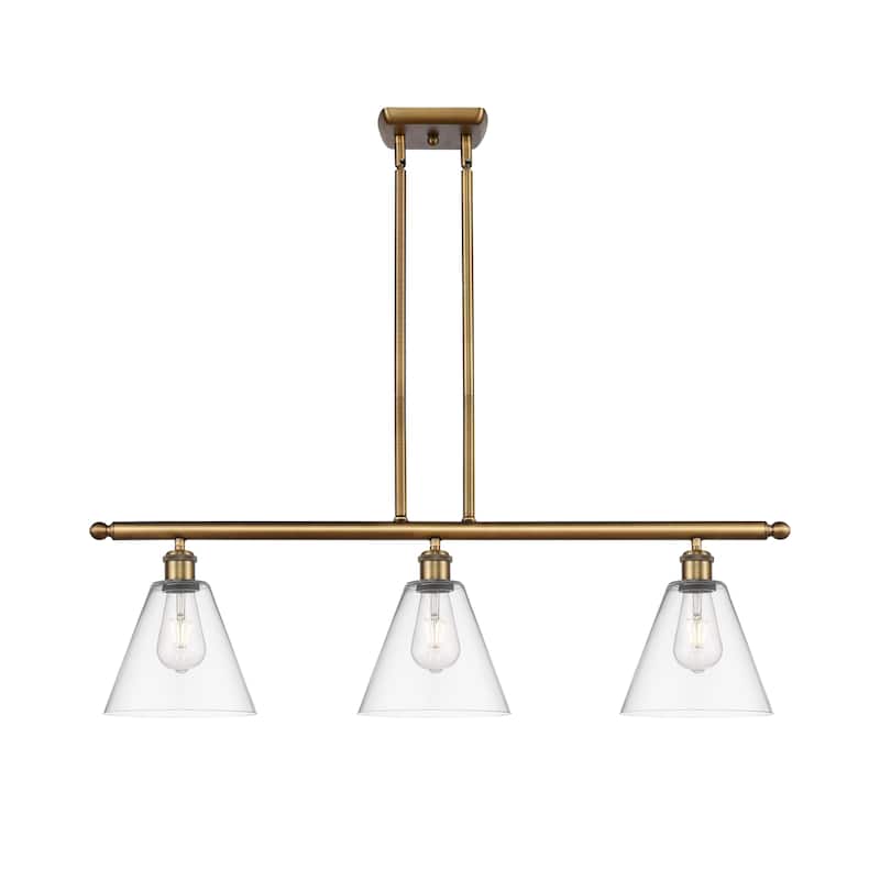 Innovations Lighting Berkshire - 3 Light 36" Stem Hung Island Light - Clear/Brushed Brass