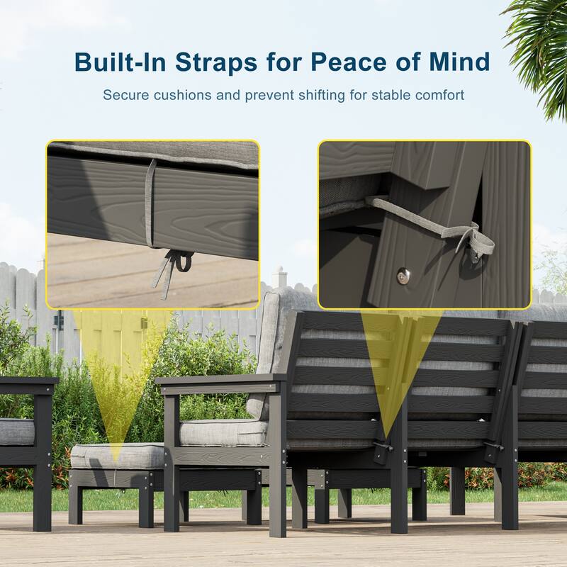 All-weather HIPS Outdoor Sofa Set with Detachable Cushions (Set of 5)