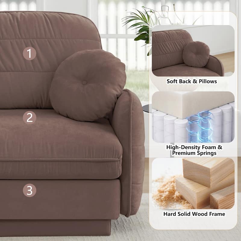 105" Chenille Sectional Sofa with 2 Round Pillows and 2 Movable Ottomans