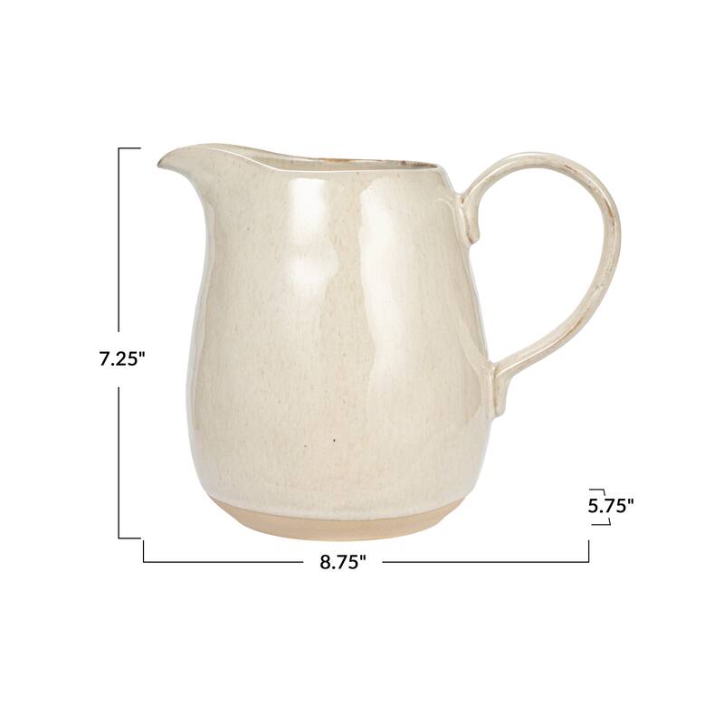 Stoneware Pitcher with Reactive Glaze and Speckles - 8.6"L x 5.8"W x 7.3"H - Cream - 8.6"L x 5.8"W x 7.3"H