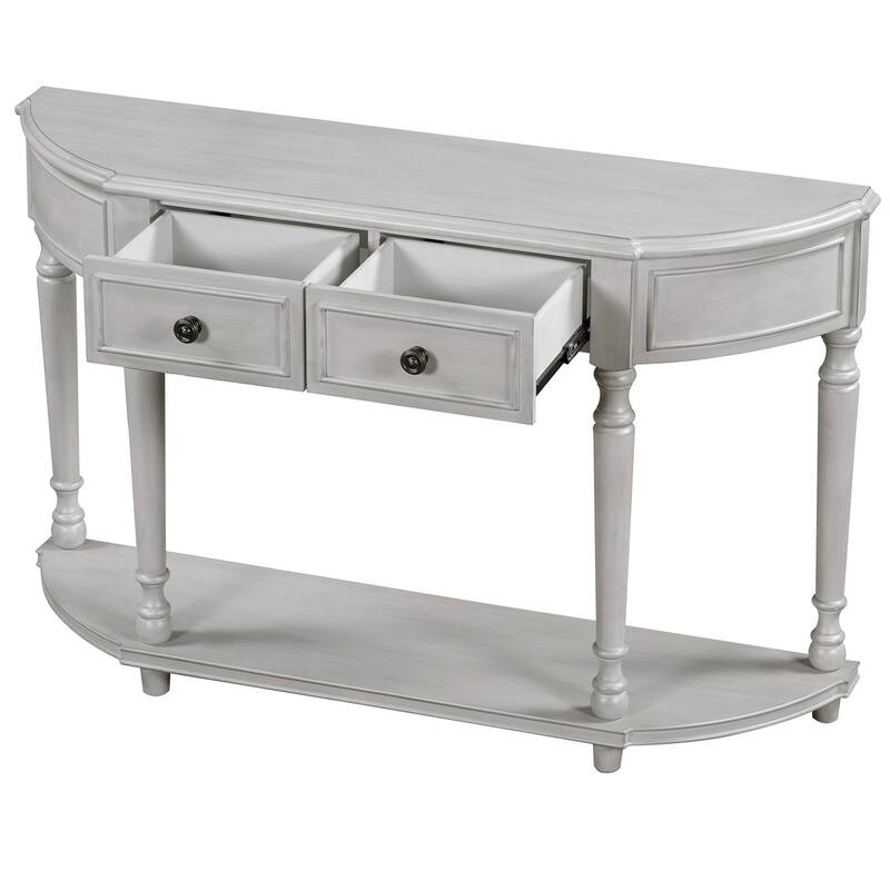 Merax Retro Circular Curved Console Table with Two Top Drawers