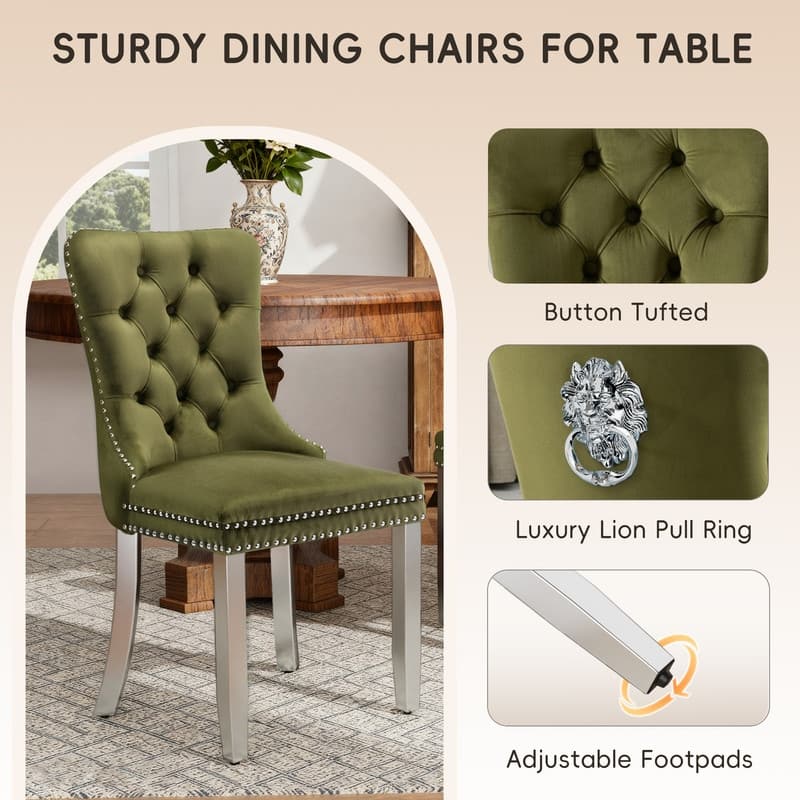 High-end Tufted Velvet Upholstered Nailhead Dining Chair Set of 4