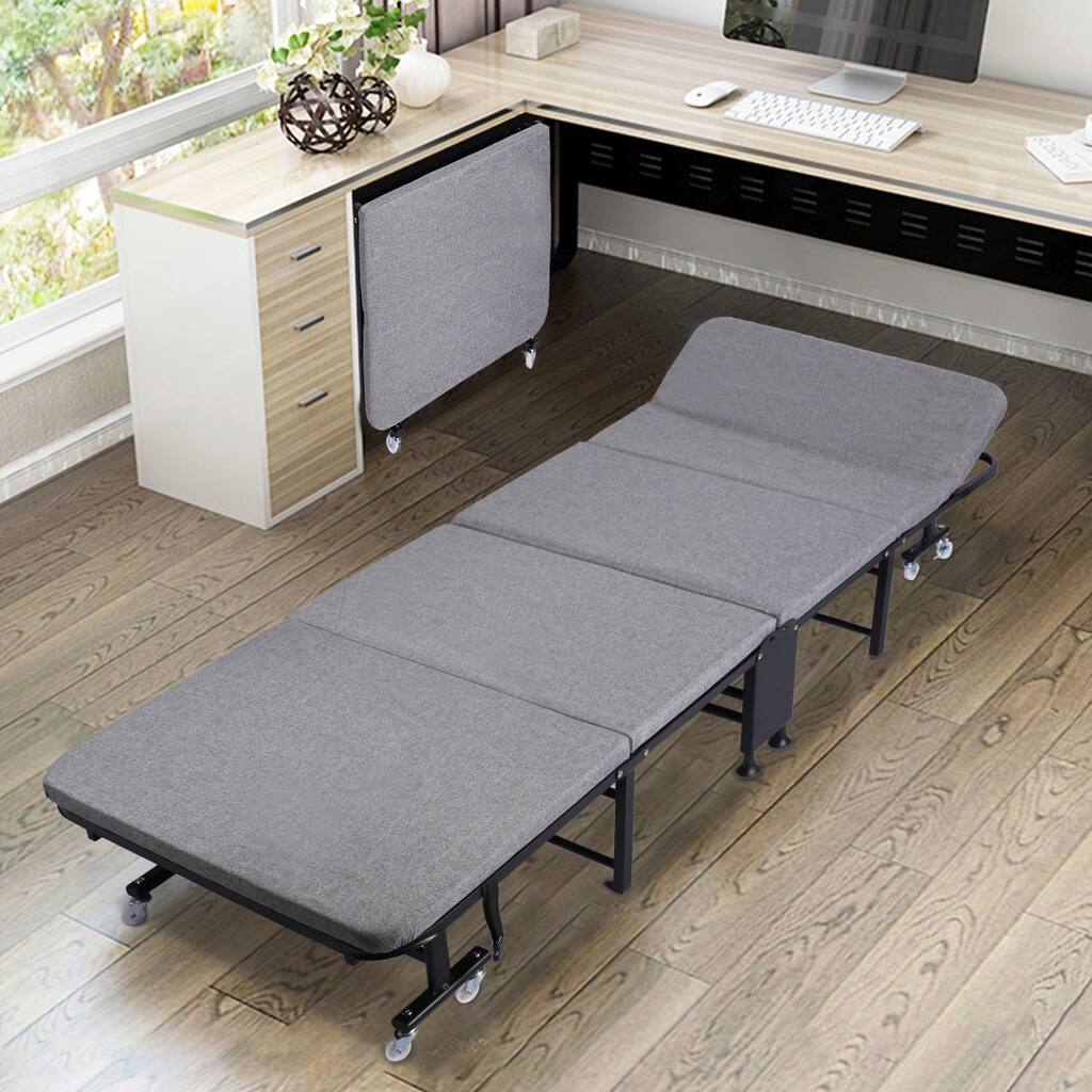 Trible Folding Bed Guest Bed, Foldable Multiple Angles Movable Portable Sponge Cushion Office Apartment